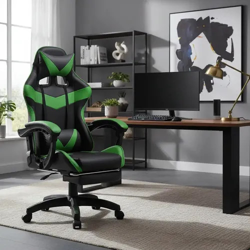 Cadeira De Escritório Gamer Nitro Ergonômica Estofado Couro Sintético Reclinável Altura Ajustável Apoio Para Pés Cor Verde Luvinco